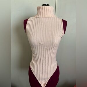 L A Hearts ribbed bodysuit with turtleneck, peach colored, Size XS